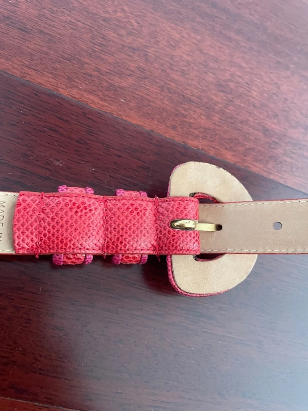 Genuine snake skin leather Red and pink  Women's Belt